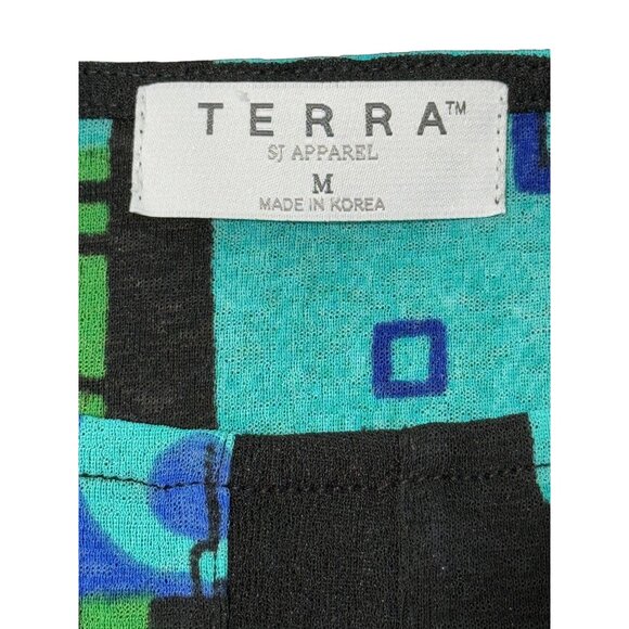 Terra Women's Abstract Print Top Multicolor Short Sleeve Bold Print Artsy Size M - Picture 4 of 8
